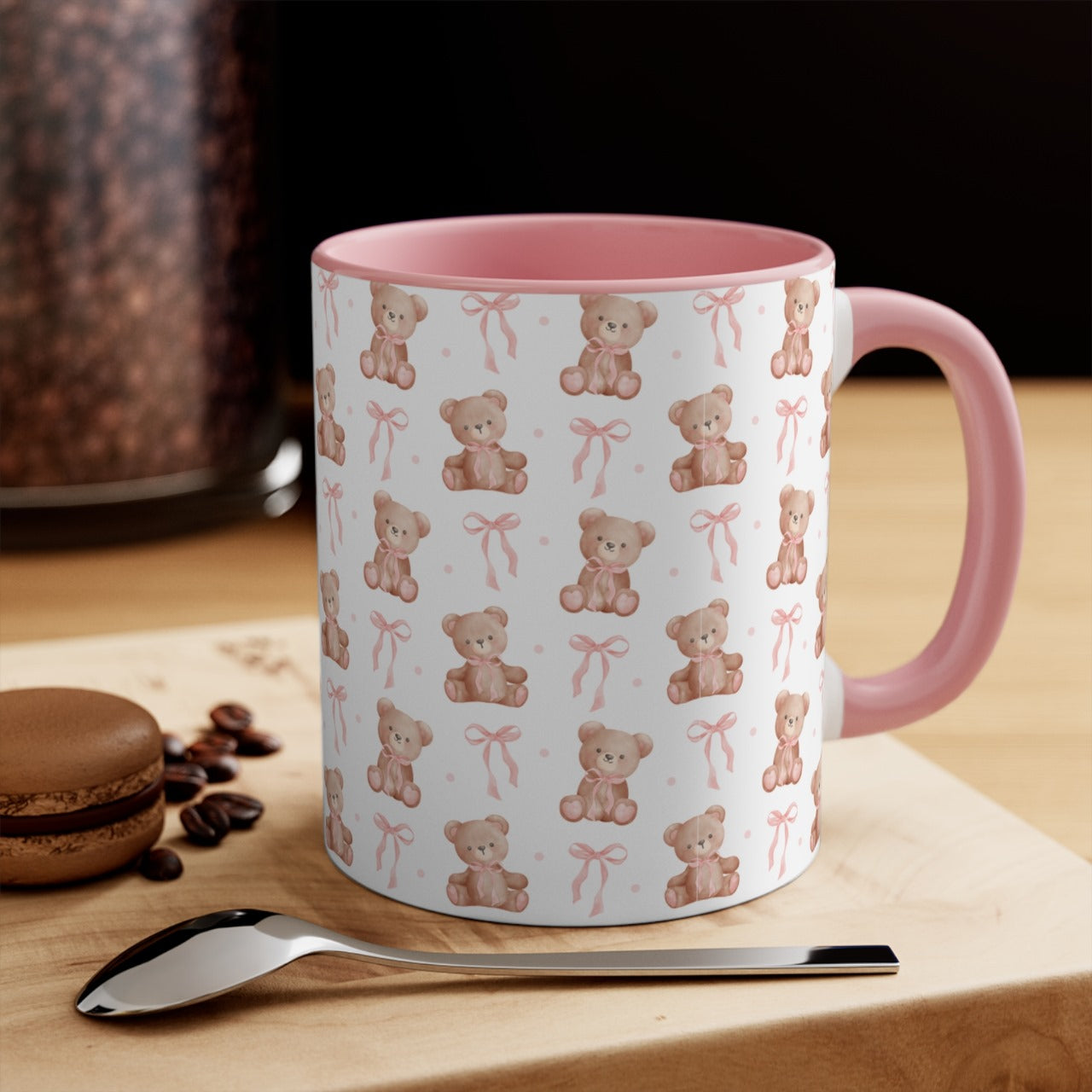 Teddy Bear With Pink Bow Ceramic Mug || 350ML