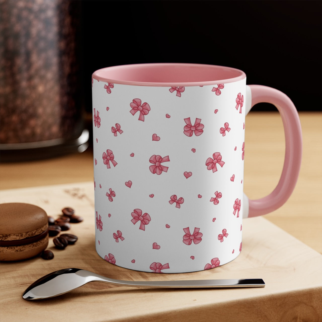 Pink Bow With Pink Heart Ceramic Mug || 350ML