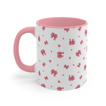 Pink Bow With Pink Heart Ceramic Mug || 350ML