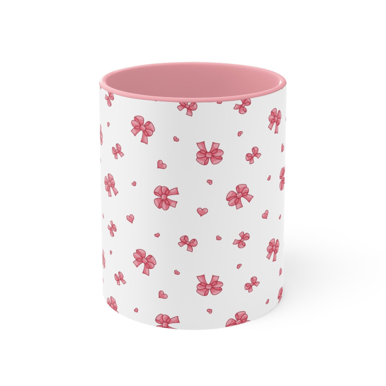 Pink Bow With Pink Heart Ceramic Mug || 350ML