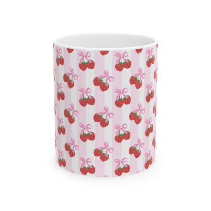 Strawberry Bow With Stripes Ceramic Mug || 350ML