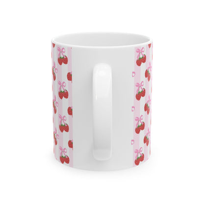 Strawberry Bow With Stripes Ceramic Mug || 350ML