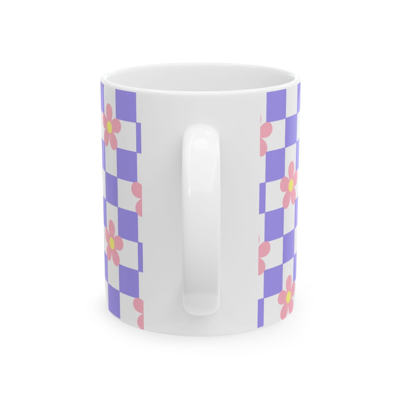 Purple Checks With Pink Flower Ceramic Mug || 350ML