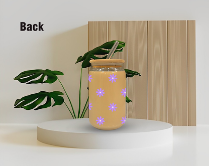 Personalized With Purple Flowers Tumbler || (Lid & Straw Included) || 540ML || Borosilicate Glass