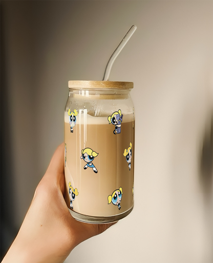 Bubbles (PowerPuff Girls) Tumbler || (Lid & Straw Included) || 540ML || Borosilicate Glass