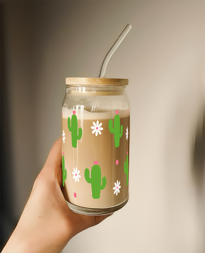 Cactus Tumbler || (Lid & Straw Included) || 540ML || Borosilicate Glass