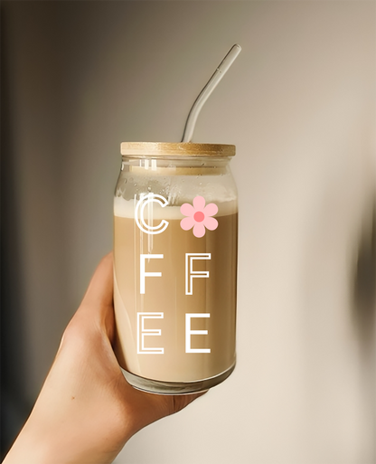 Coffee With a Flower Tumbler || (Lid & Straw Included) || 540ML || Borosilicate Glass