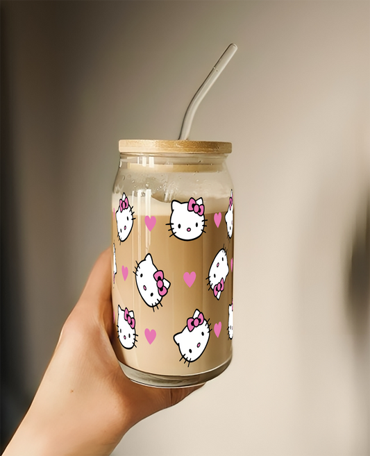 Hello Kitty Tumbler || (Lid & Straw Included) || 540ML || Borosilicate Glass