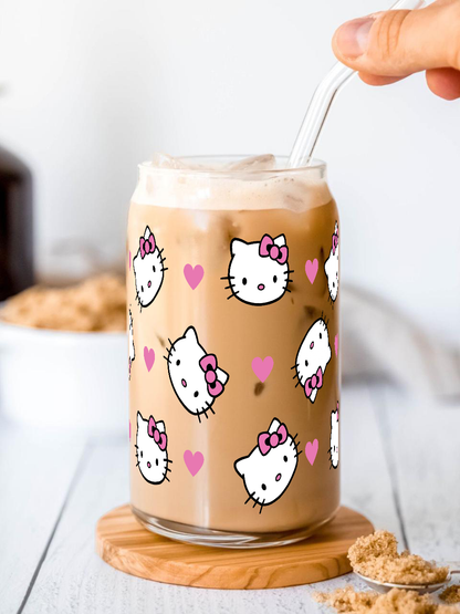 Hello Kitty Tumbler || (Lid & Straw Included) || 540ML || Borosilicate Glass