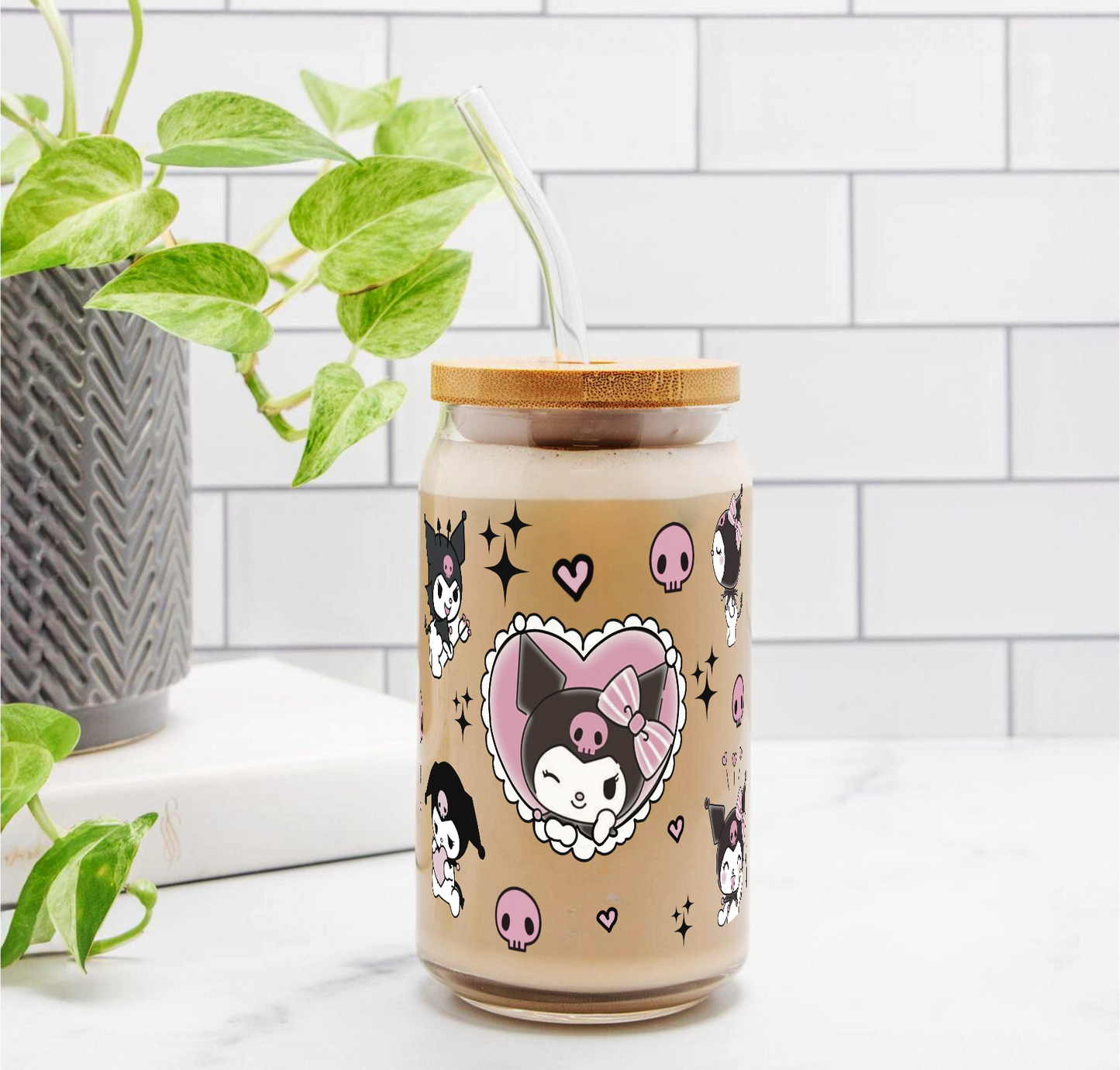 Kuromi Themed Tumbler || (Lid & Straw Included) || 540ML || Borosilicate Glass