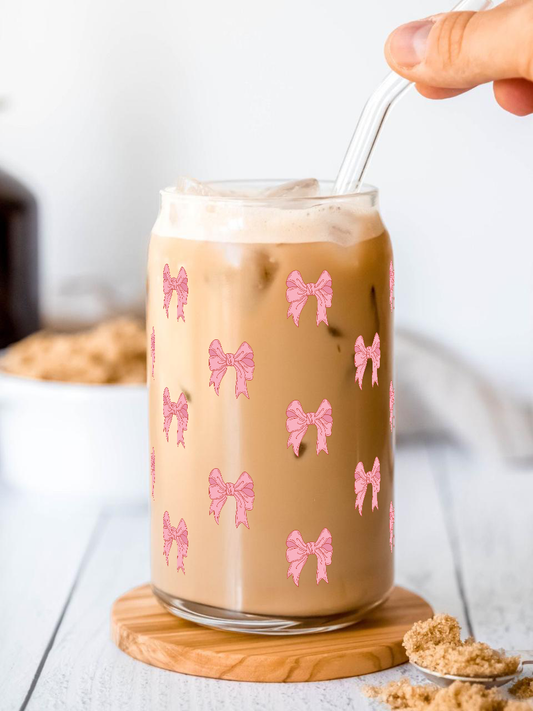 Pretty Pink Bows Tumbler || (Lid & Straw Included) || 540ML || Borosilicate Glass